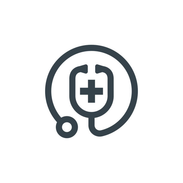 projekt szablonu logotypu koncepcji stetoskopu medyka. kształt ikony logo firmy. stetoskop medyka prosta ilustracja logo - medical stock illustrations