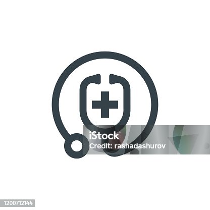 istock medic stethoscope concept logotype template design. Business logo icon shape. medic stethoscope simple logo illustration 1200712144