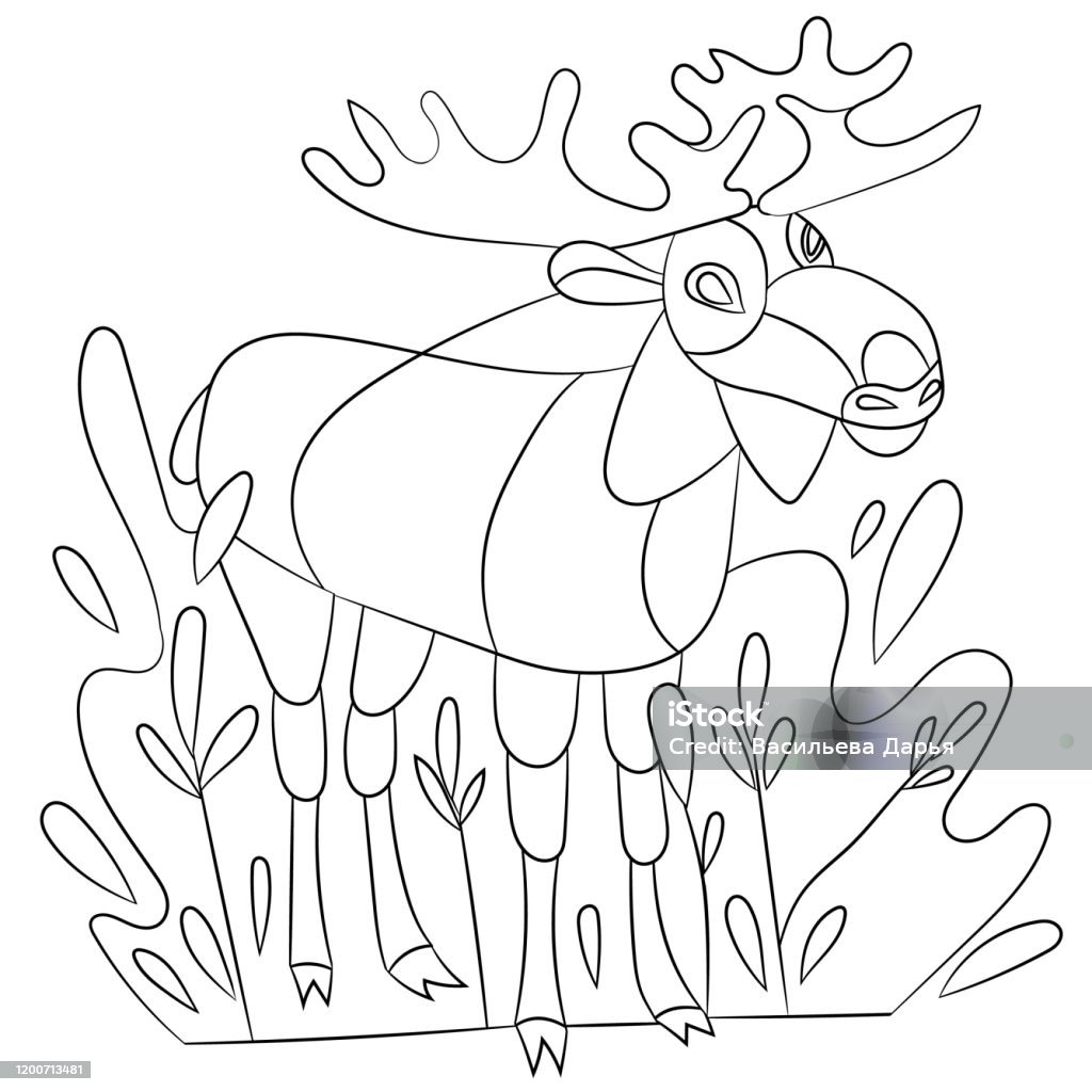 Coloring Elk In Plants Vector Stock Illustration - Download Image Now