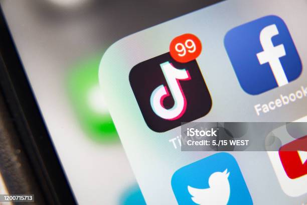 Tiktok And Facebook Application On Screen Apple Iphone Xr Stock Photo - Download Image Now