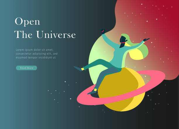 istock landing page templates set. Inspired People flying in space and reading books. Characters moving and floating in dreams, imagination and freedom inspiration. Flat design style 1200717053