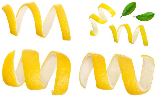 istock Set or collection lemon peel with leaf isolated on white background 1200717151