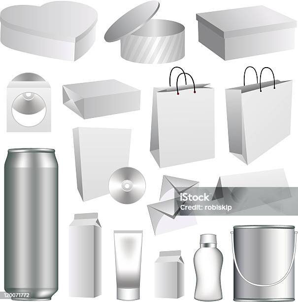 Ilustración de Colección De Plantilla En Blanco De Envasado y más Vectores Libres de Derechos de Blanco - Color - Blanco - Color, Bolsa - Objeto fabricado, Caja