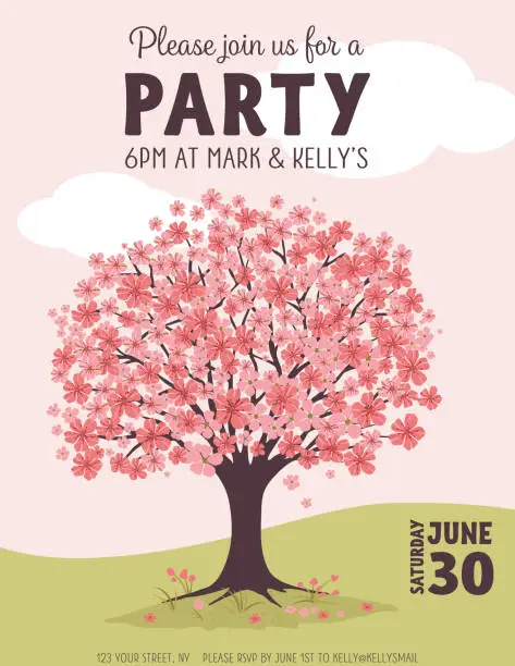 Vector illustration of Cherry Blossoms Party Invitation Template