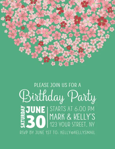 Vector illustration of Cherry Blossoms Party Invitation Template