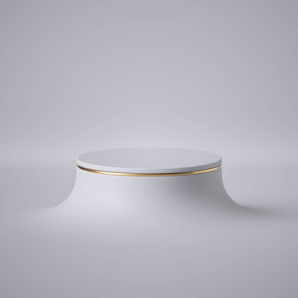 istock 3d render, abstract white minimal background, clean style. Empty cylinder podium, vacant pedestal, round stage, showcase stand, product display, futuristic expo platform. Copy space, blank mockup. 1200718809