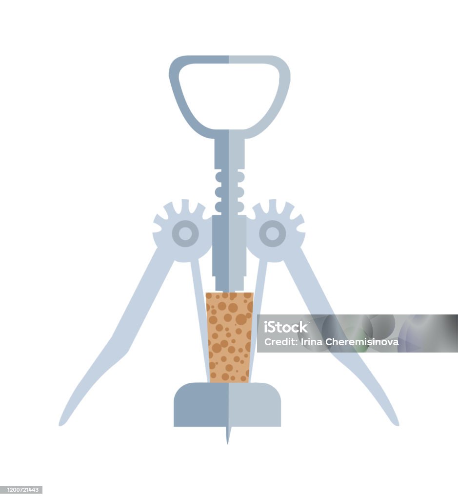 Simple Corkscrew Basic Corkscrew With Cork Flat Vector Illustrations Set Stock ...