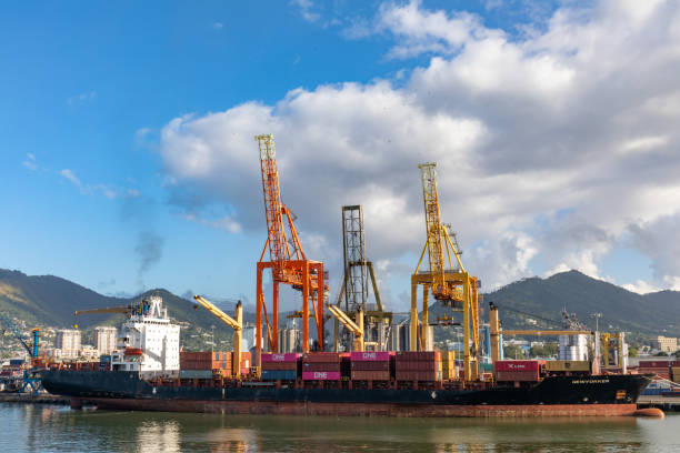 Port of Spain, Trinidad and Tobago - Cargo loading in the harbor 08 JAN 2020 - Port of Spain, Trinidad and Tobago - Cargo loading in the harbor port of spain stock pictures, royalty-free photos & images