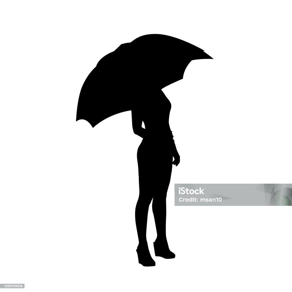 Người Phụ Nữ Đứng Và Cầm Ô Hình Bóng Vector Bị Cô Lập Cô Gái Lưới ...