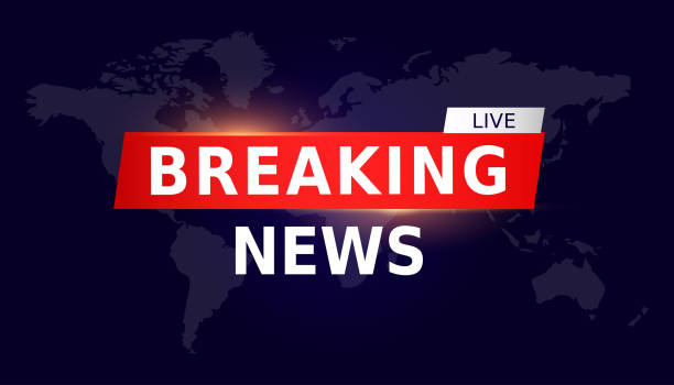 istock Breaking News Live on World Map Background. TV news banner. 1200731353