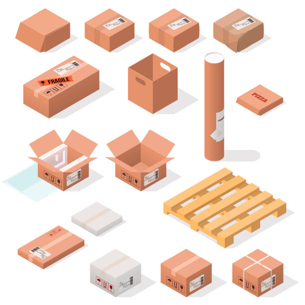 izometryczne kartony - packaging freight transportation pallet isometric stock illustrations