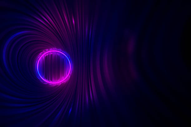 istock Round tunnel with reflective walls and neon circle illumination 3D Illustration 1200733227