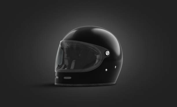 casco extremo negro en blanco con maqueta de vidrio, fondo oscuro - extremal fotografías e imágenes de stock