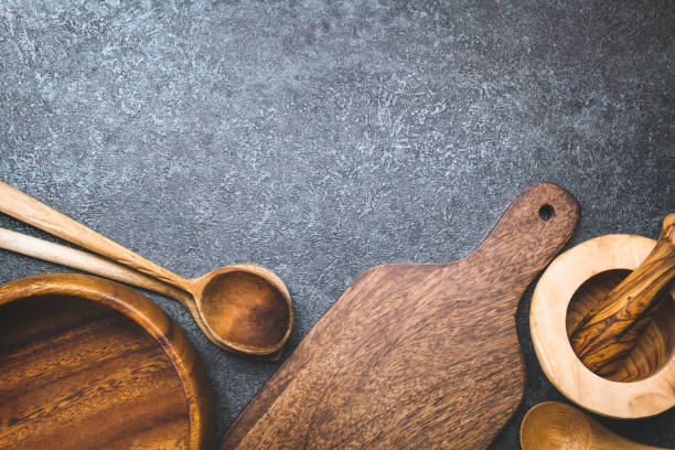istock Wooden vintage kitchen utensils shot from above with copy space 1200734455