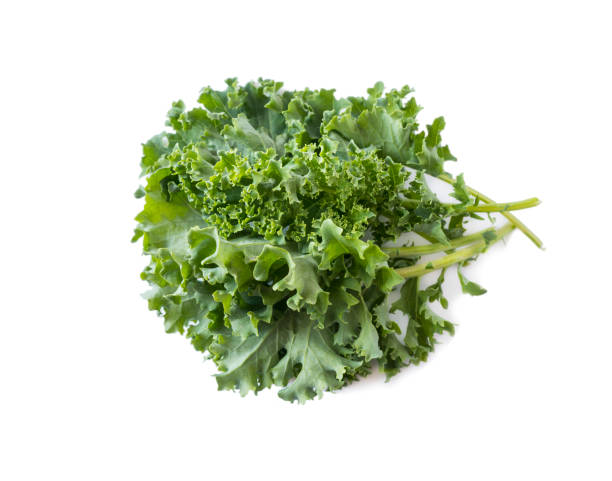 istock Kale leaves isolated on white background. Top view. Kale leaves with copy space for text. Herbs isolated on white. Kale on white background. 1200734841