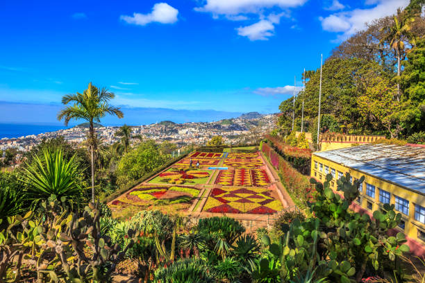 Madeira, Portugal - March 22, 2018: Beautiful landscape of the famous botanical garden in a sunny day in Funchal, Madeira island of Portugal