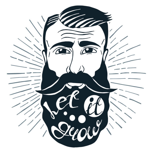 Illustration with bearded man and quote "Let it grow". Illustration with bearded man and quote "Let it grow". Can be used as a print on t-shirts and bags, stationary or as a poster. long beard stock illustrations