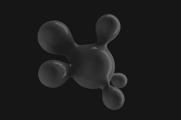 istock Abstract background with flying shiny drops of liquid 3D illustration 1200737814