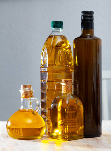 istock Vegetable oil in decanters and bottles 1200740092