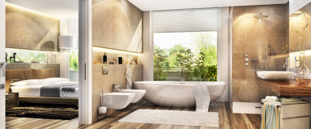 istock Luxurious bedroom and bathroom 1200741891