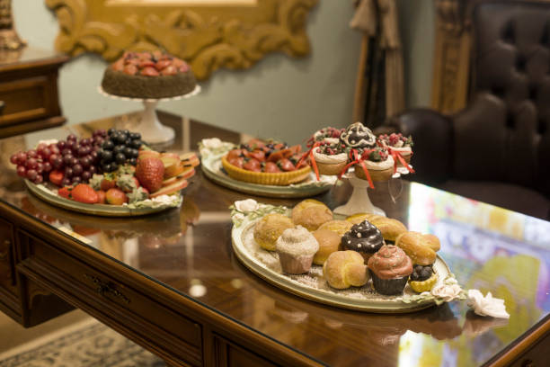 istock Fruit and bread on antique wooden table 1200742898