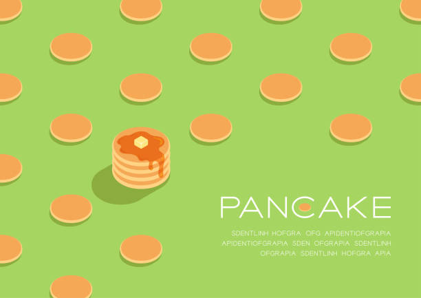 ilustrações de stock, clip art, desenhos animados e ícones de pancake with honey syrup butter 3d isometric pattern, breakfast bakery concept poster and social banner post horizontal design illustration isolated on green background with copy space, vector eps 10 - maple tree illustrations