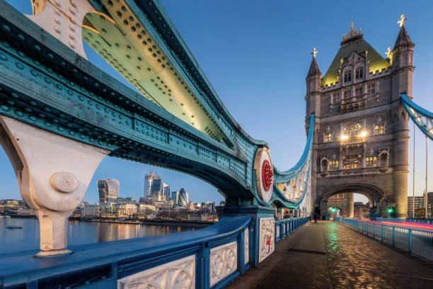 istock Single of Tower Bridge with steel structure foreground during twilight, London, UK 1200743548