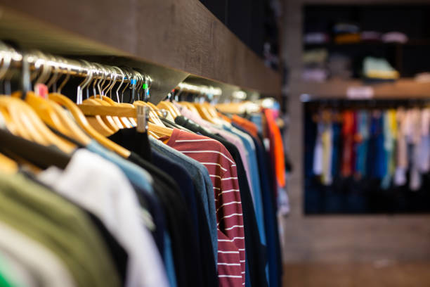 istock Men clothes in modern garments shop 1200745064