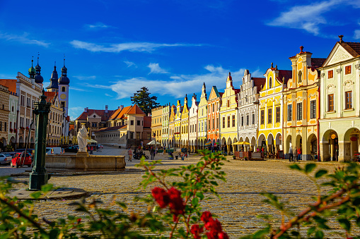 Picturesque view of central square of Telc, Czech Republic