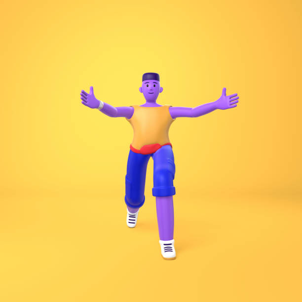 istock A young african guy informally greets holding out his hand. Trendy concept disproportionate body big legs and arms cartoon illustration. Fashionable bright color style. 3D rendering 1200745435