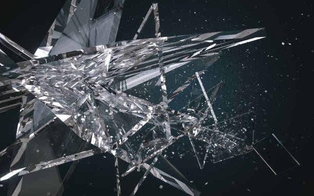 разбитое стекло абстрактный фон - 3d рендеринга - иллюстрация - broken glass green shattered glass стоковые фото и изображения