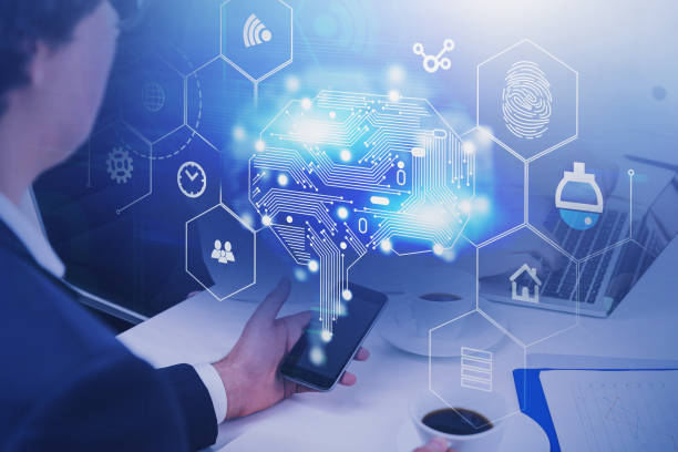 istock Businessman in office working with AI brain 1200748058