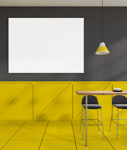 istock Gray and yellow bar interior with poster 1200748193