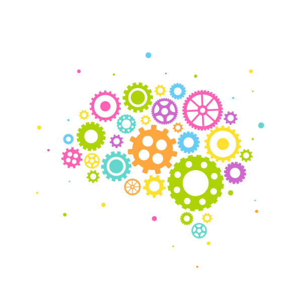 istock bright brain made of colorful gears and wheels icon isolated on white background. 1200749230