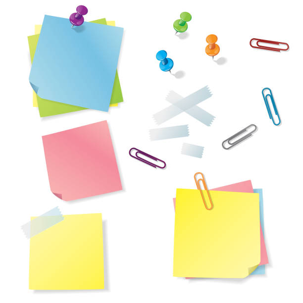 illustrazioni stock, clip art, cartoni animati e icone di tendenza di kit note - adhesive note note pad paper yellow