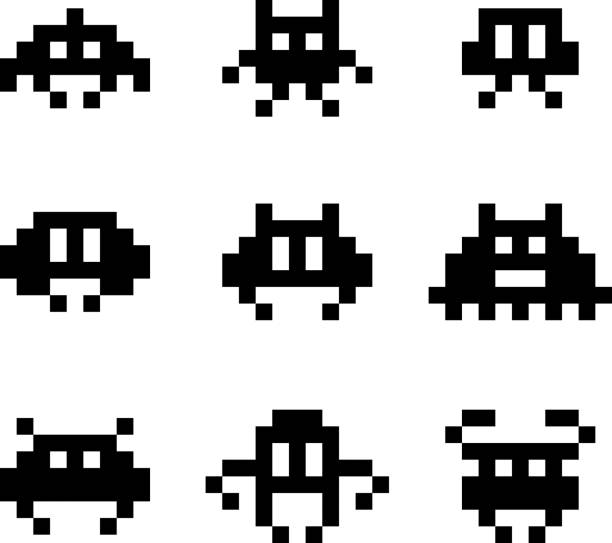 Retro monsters Retro monster illustration space invaders game stock illustrations