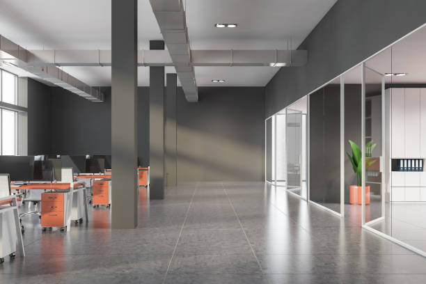 istock Gray industrial style office interior 1200751554