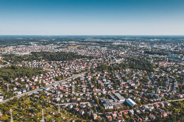 Aerial view of residential part of Bialystok city in it in north-eastern Poland, Podlaskie Voivodeship.