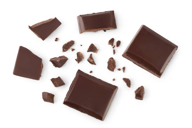 piece of chocolate isolated on white background with clipping path. . Top view. Flat lay.