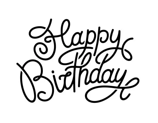 Vector illustration of Happy birthday. Hand-drawn lettering isolated on white background.