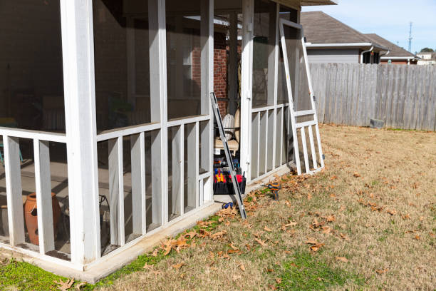 Back door of a porch being repaired, with tools. Back door of a porch being repaired, with tools. screen partition stock pictures, royalty-free photos & images