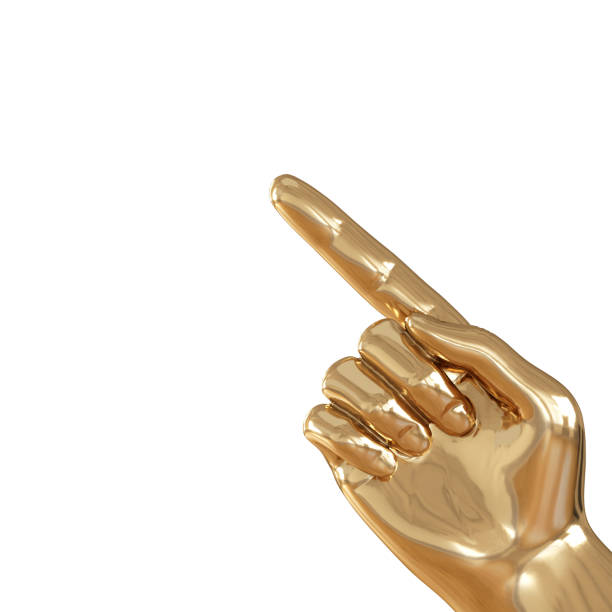 istock Golden hand with a raised index finger on a white background. 3d rendering 1200767156