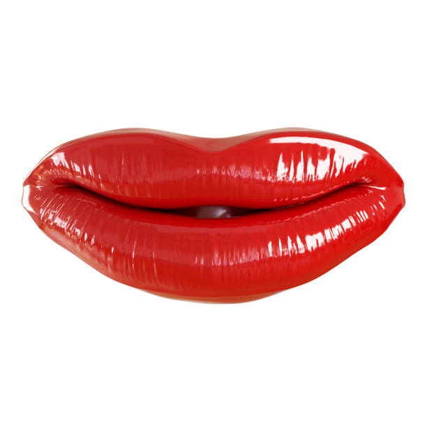 istock Red lips with slightly ajar mouth on a white background. 3d rendering 1200767204