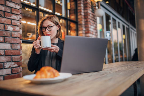 istock Elegant young woman is using laptop 1200767584