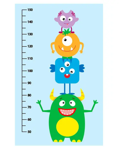 Vector illustration of Funny monsters. Wall meter for children.