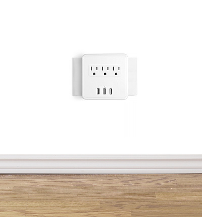 Electrical outlet wall tab with usb outlets on a wall