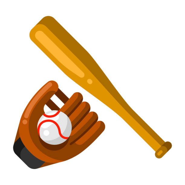 illustrations, cliparts, dessins animés et icônes de icône du gant de base-ball, de la bille et de la batte dans le modèle plat. - baseballs ball sport gym