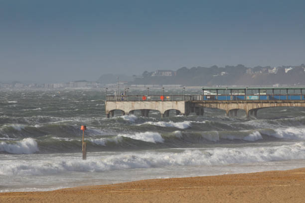Boscombe pier on a stormy day. stock photo