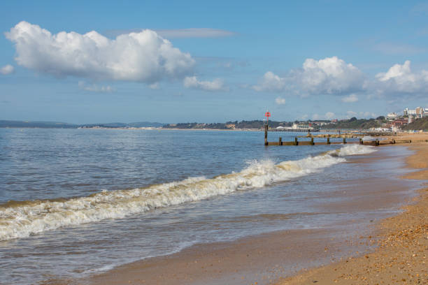 Beach view from Boscombe to Bournemouth on the UK South Coast stock photo