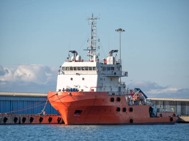 istock Platform supply vessel in sea port 1200776898